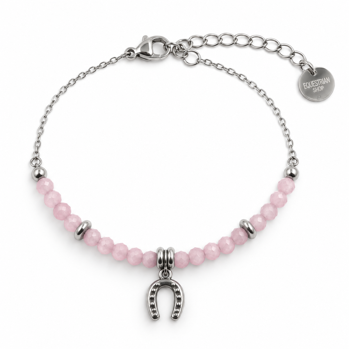 Equestrian Jewelry armband Azur met kleine facetgeslepen natuursteentjes en een hoefijzer in het midden