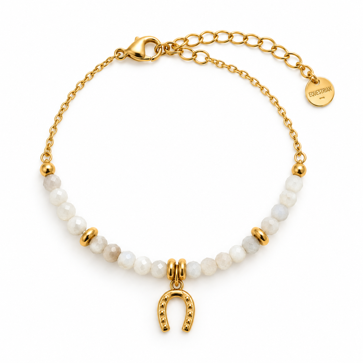 Equestrian Jewelry armband Azur met kleine facetgeslepen natuursteentjes en een hoefijzer in het midden