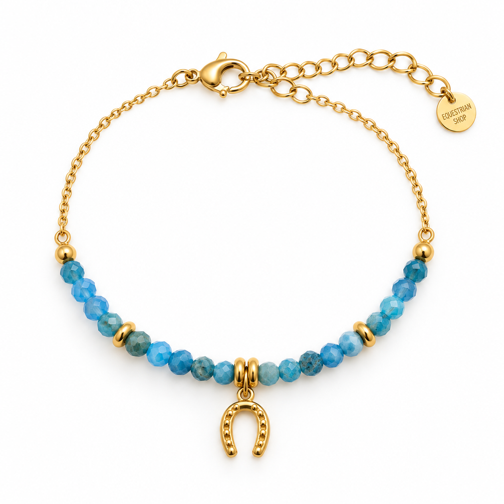 Equestrian Jewelry armband Azur met kleine facetgeslepen natuursteentjes en een hoefijzer in het midden
