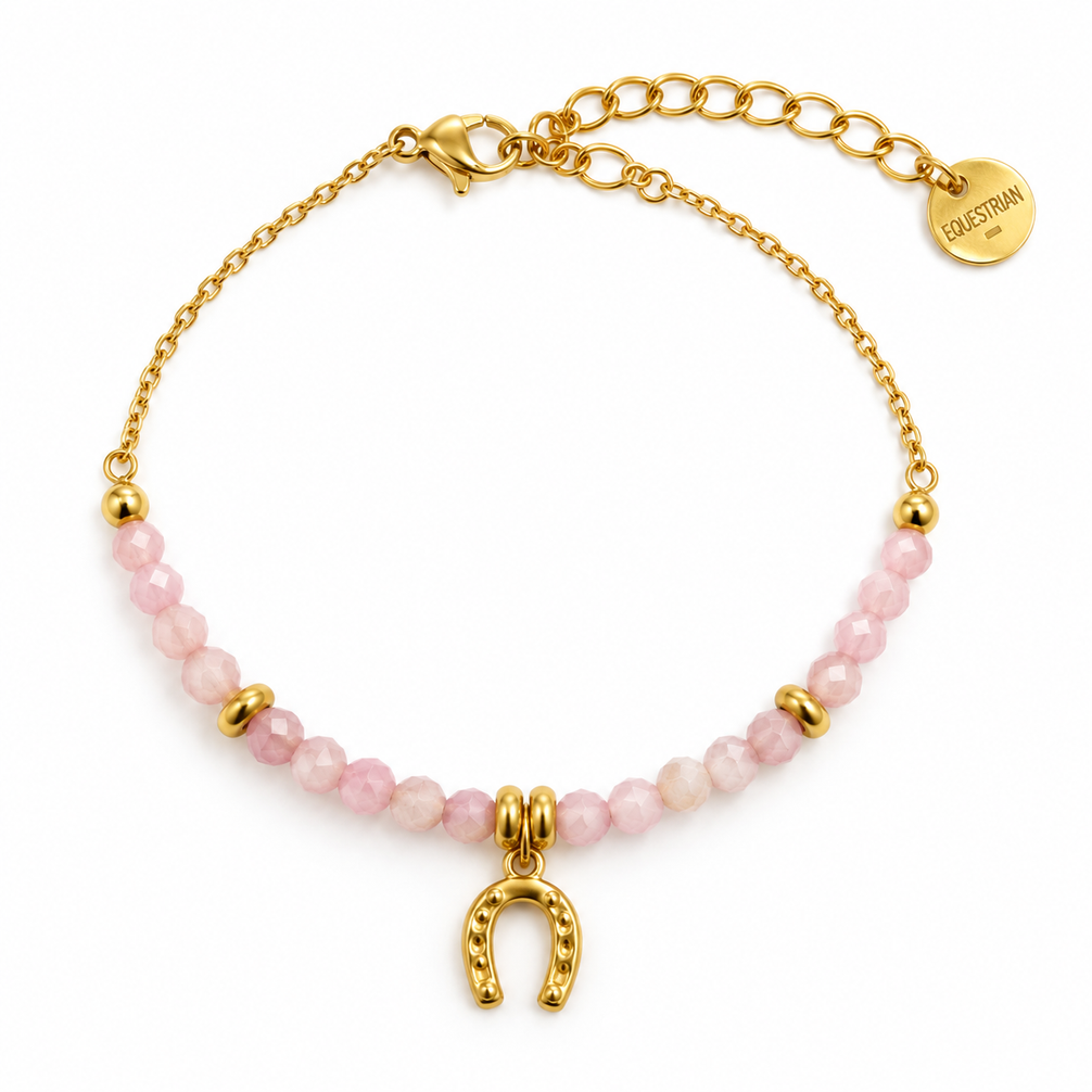 Equestrian Jewelry armband Azur met kleine facetgeslepen natuursteentjes en een hoefijzer in het midden