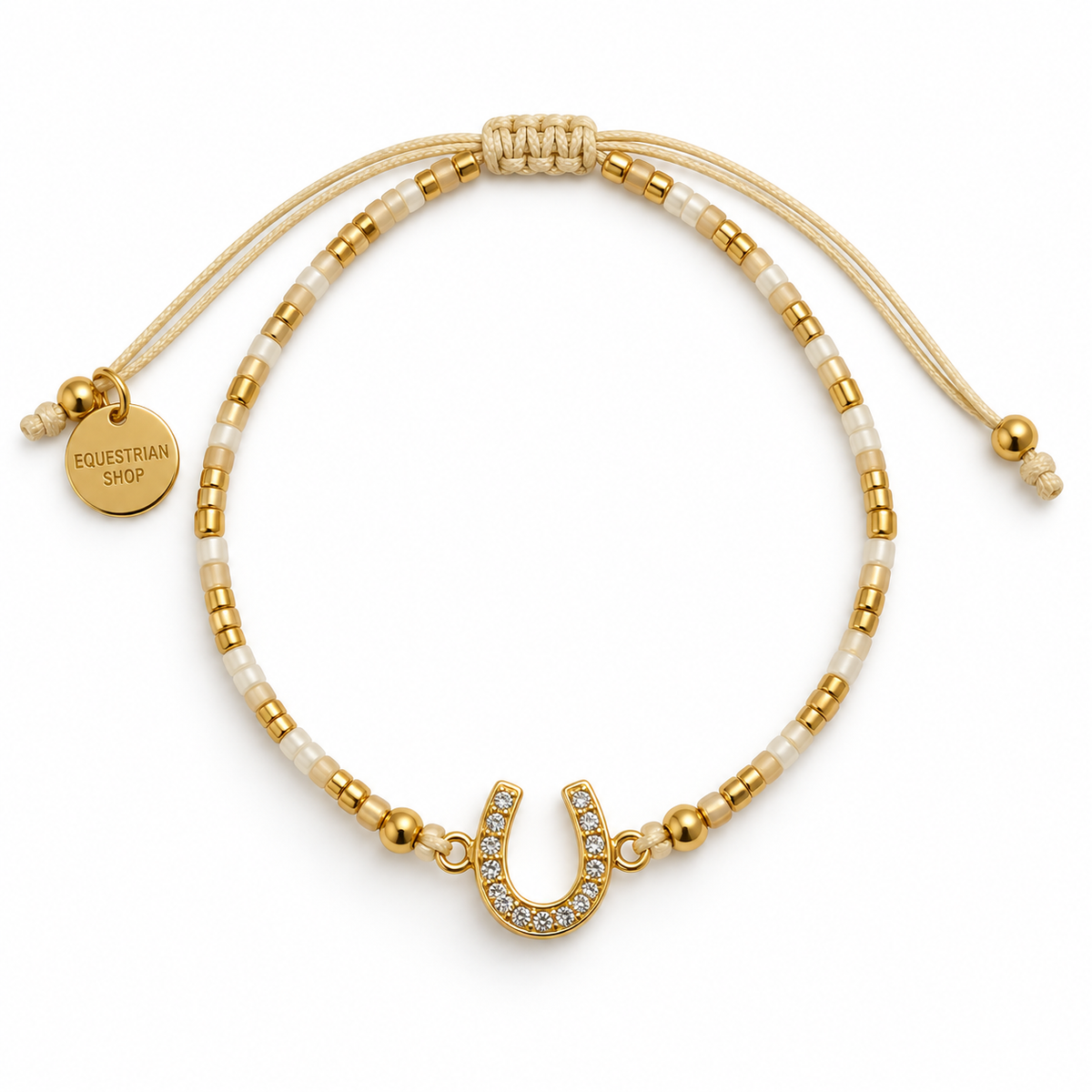 Equestrian Jewelry armband Summer met gekleurde kraaltjes, gouden details en een hoefijzer met strass-steentjes