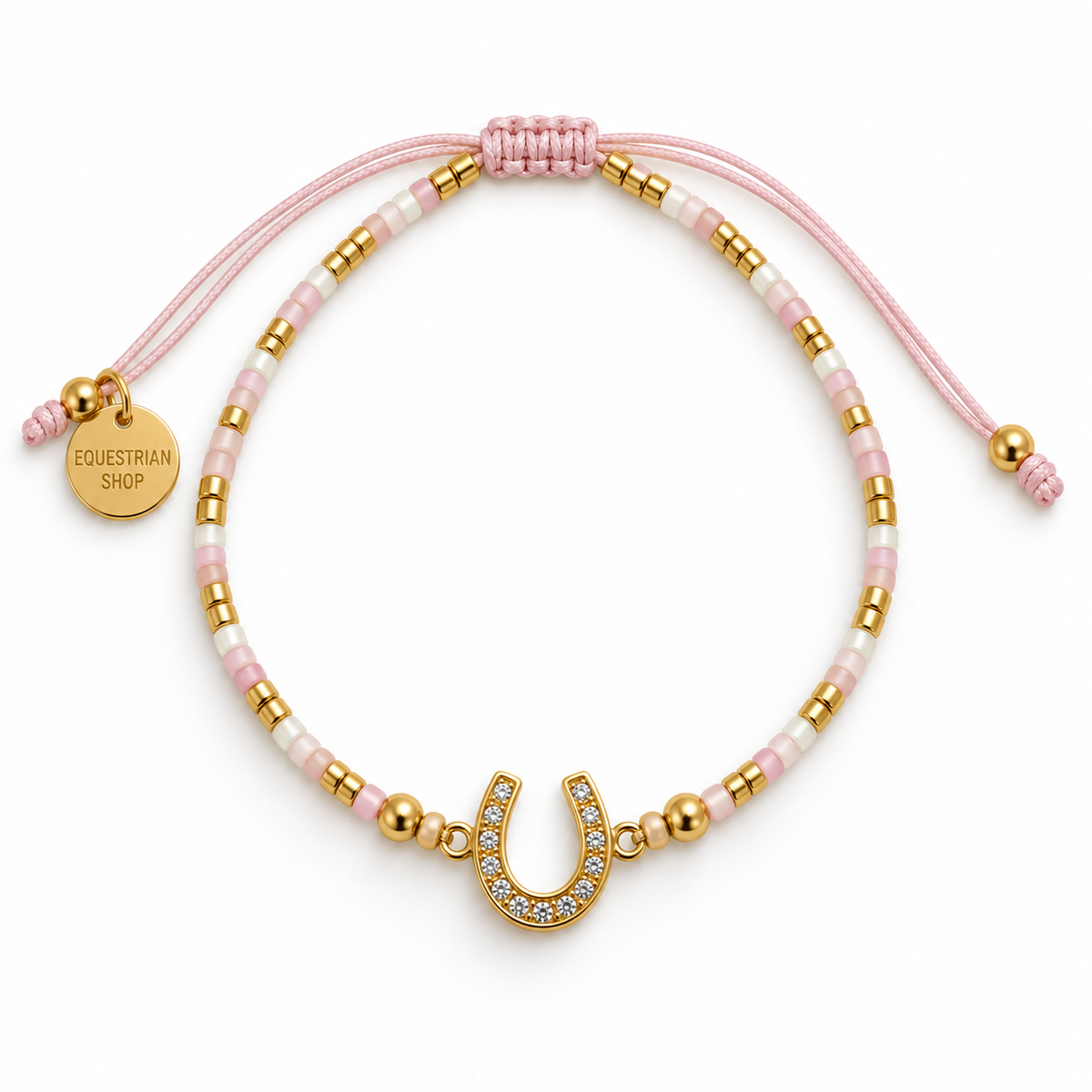 Equestrian Jewelry armband Summer met gekleurde kraaltjes, gouden details en een hoefijzer met strass-steentjes