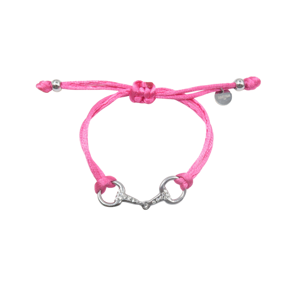 Equestrian Jewelry armband Sam: satijnen koord met een bit bezet met strass-steentjes, in goud of zilver
