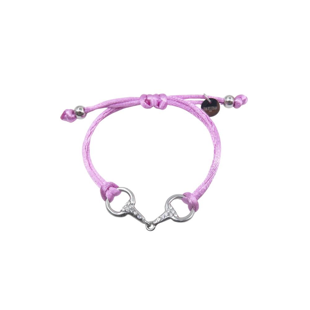 Equestrian Jewelry armband Sam: satijnen koord met een bit bezet met strass-steentjes, in goud of zilver