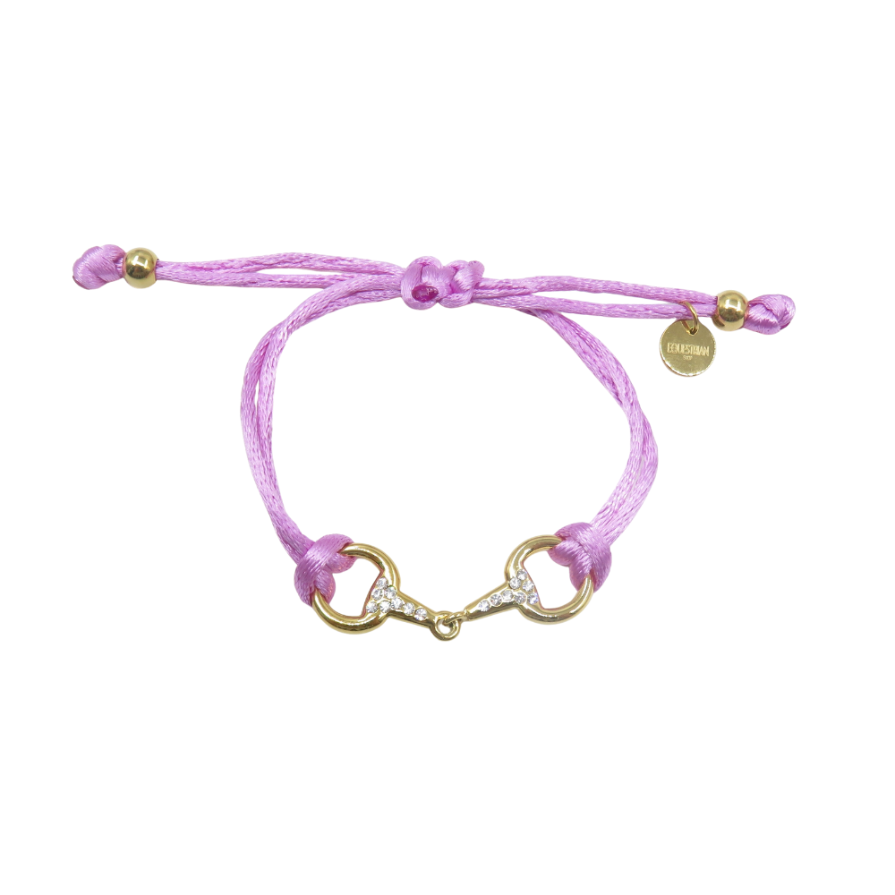 Equestrian Jewelry armband Sam: satijnen koord met een bit bezet met strass-steentjes, in goud of zilver