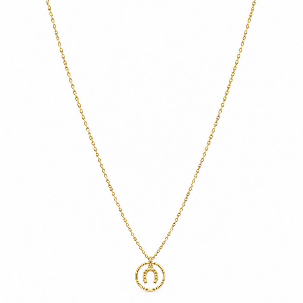 Equestrian Jewelry ketting Roxie met ronde hanger en hoefijzermotief, in zilver en goud