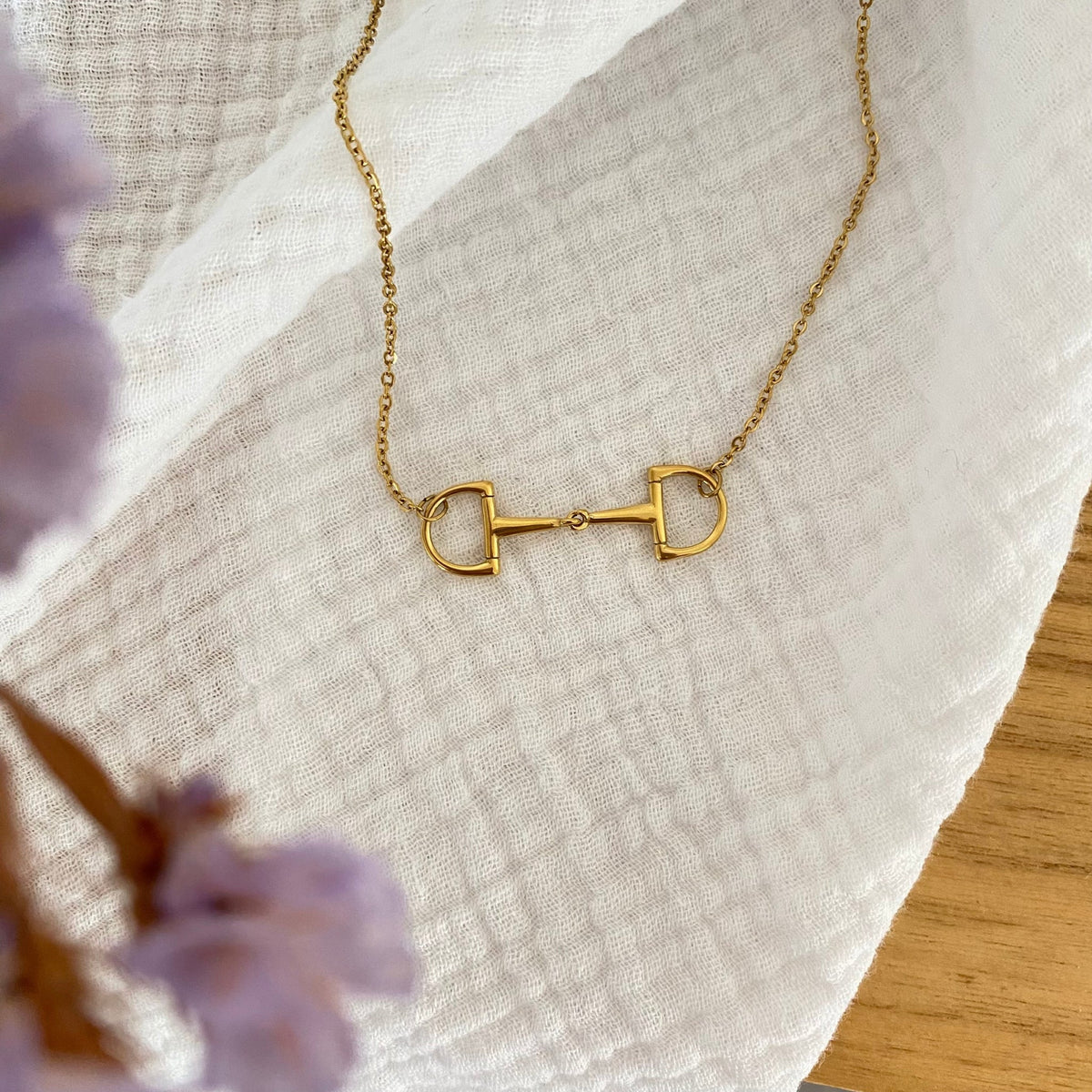 Equestrian Jewelry ketting Oly met hanger geïnspireerd op het Verdun-bit, in zilver en goud