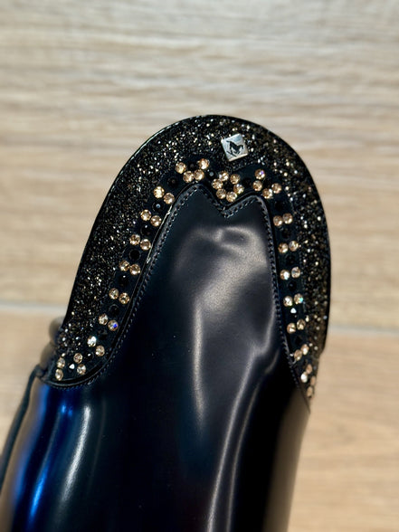 De Niro Bellini Brushed Black G9 Rondine Crystal Fabric GGS78 Swa + Knee Comfort Rijlaarzen - Maddelin Equestrian De Niro Boot Co