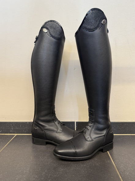 De Niro Salentino/02 Black Glitter Top Black Patent Piping Rijlaarzen - Maddelin Equestrian De Niro Boot Co