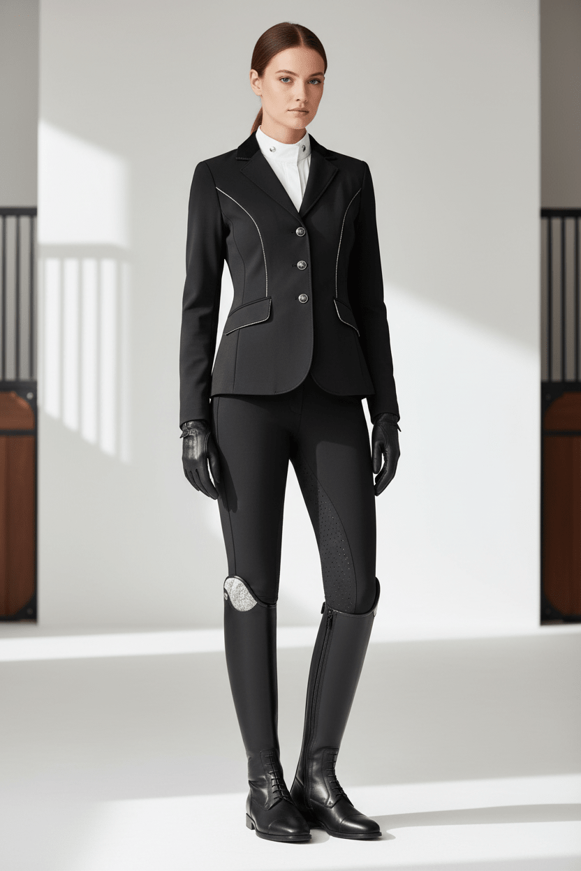 De Niro Salentino/02 Top Regal Pink Black Patent Piping Stones Rose gold Rijlaarzen - Maddelin Equestrian De Niro Boot Co