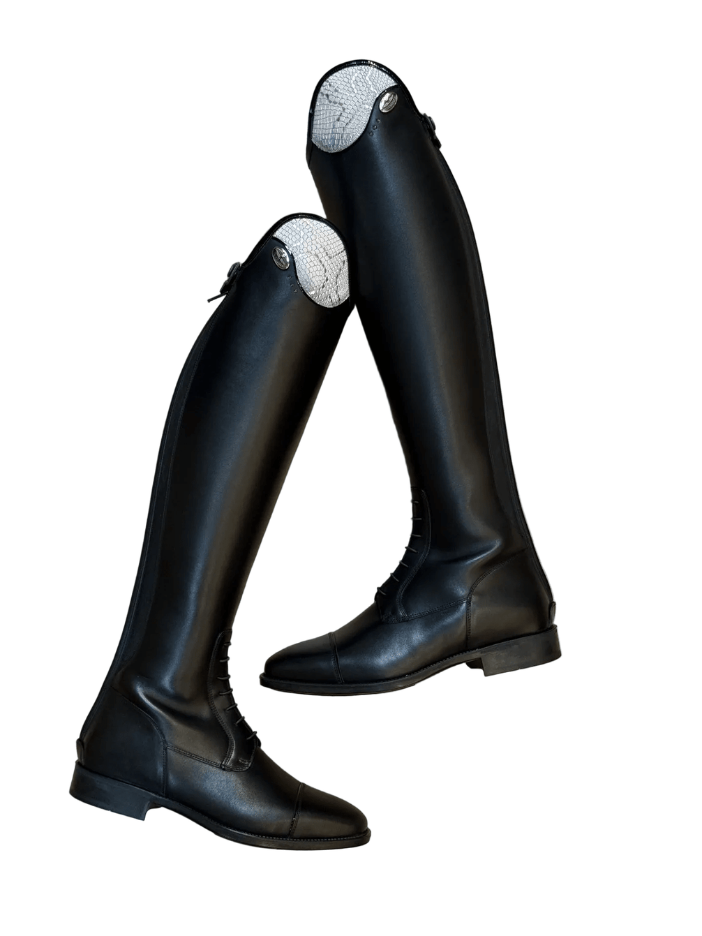 De Niro Salentino/02 Top Regal Pink Black Patent Piping Stones Rose gold Rijlaarzen - Maddelin Equestrian De Niro Boot Co