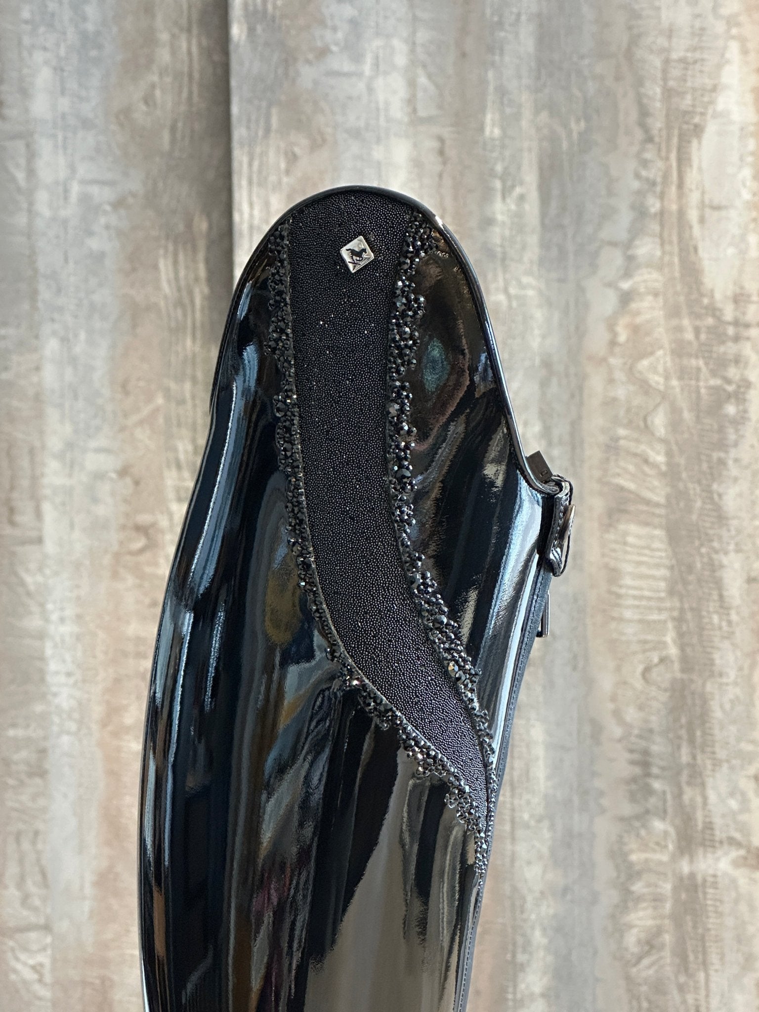 DeNiro Bellini 2 Patent Black G44 Helen 10cm Crystal Fabric Swarovski GGL83 + New Knee Comfort Rijlaarzen