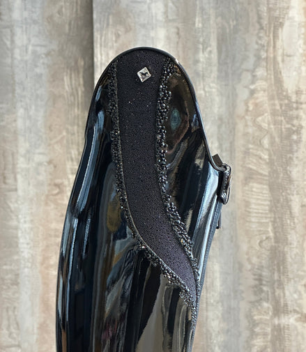 DeNiro Bellini 2 Patent Black G44 Helen 10cm Crystal Fabric Swarovski GGL83 + New Knee Comfort Rijlaarzen - Maddelin Equestrian De Niro Boot Co