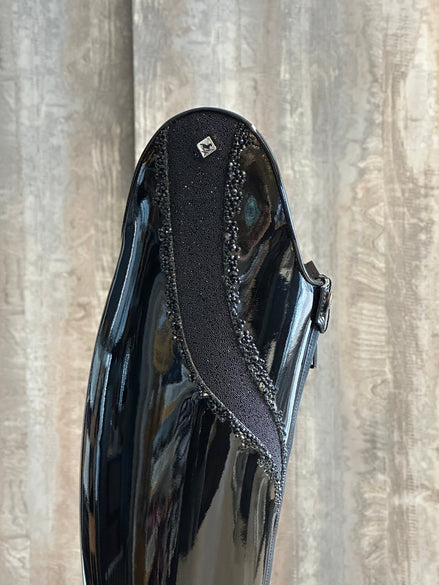 DeNiro Bellini 2 Patent Black G44 Helen 10cm Crystal Fabric Swarovski GGL83 + New Knee Comfort Rijlaarzen
