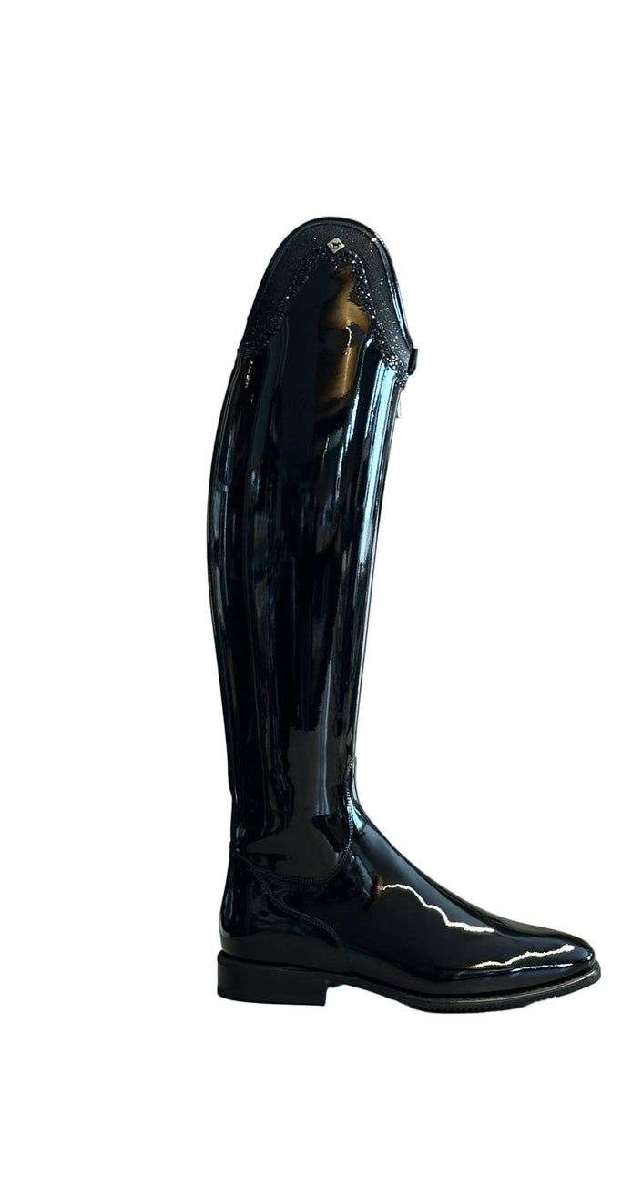 DeNiro Bellini 8 Patent Black G24 Rondine W/ Crystal Fabric GGL83 + Knee Comfort Rijlaarzen - Maddelin Equestrian