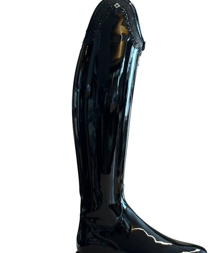 DeNiro Bellini 8 Patent Black G24 Rondine W/ Crystal Fabric GGL83 + Knee Comfort Rijlaarzen - Maddelin Equestrian De Niro Boot Co