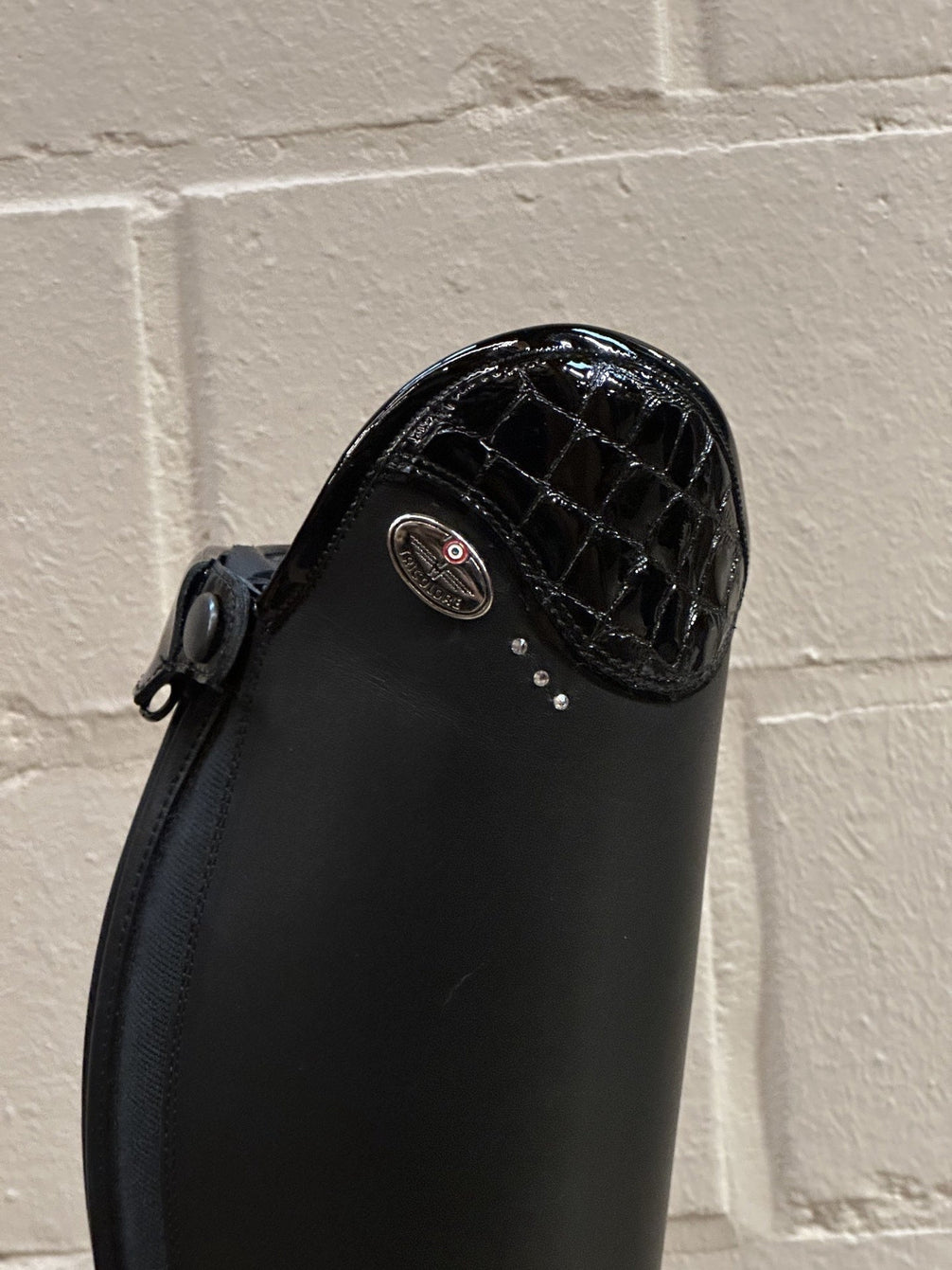 DeNiro Tricolore Salentino 01 Smooth Black - Lucido Black/Patent Black piping/Crystal Stones Rijlaarzen