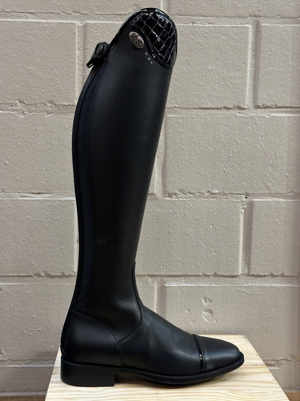 DeNiro Tricolore Salentino 01 Smooth Black - Lucido Black/Patent Black piping/Crystal Stones Rijlaarzen