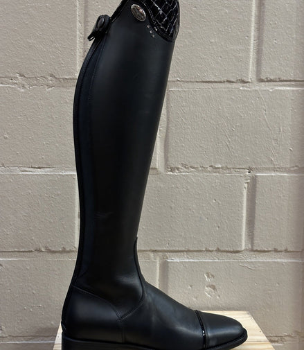 DeNiro Tricolore Salentino 01 Smooth Black - Lucido Black/Patent Black piping/Crystal Stones Rijlaarzen - Maddelin Equestrian De Niro Boot Co