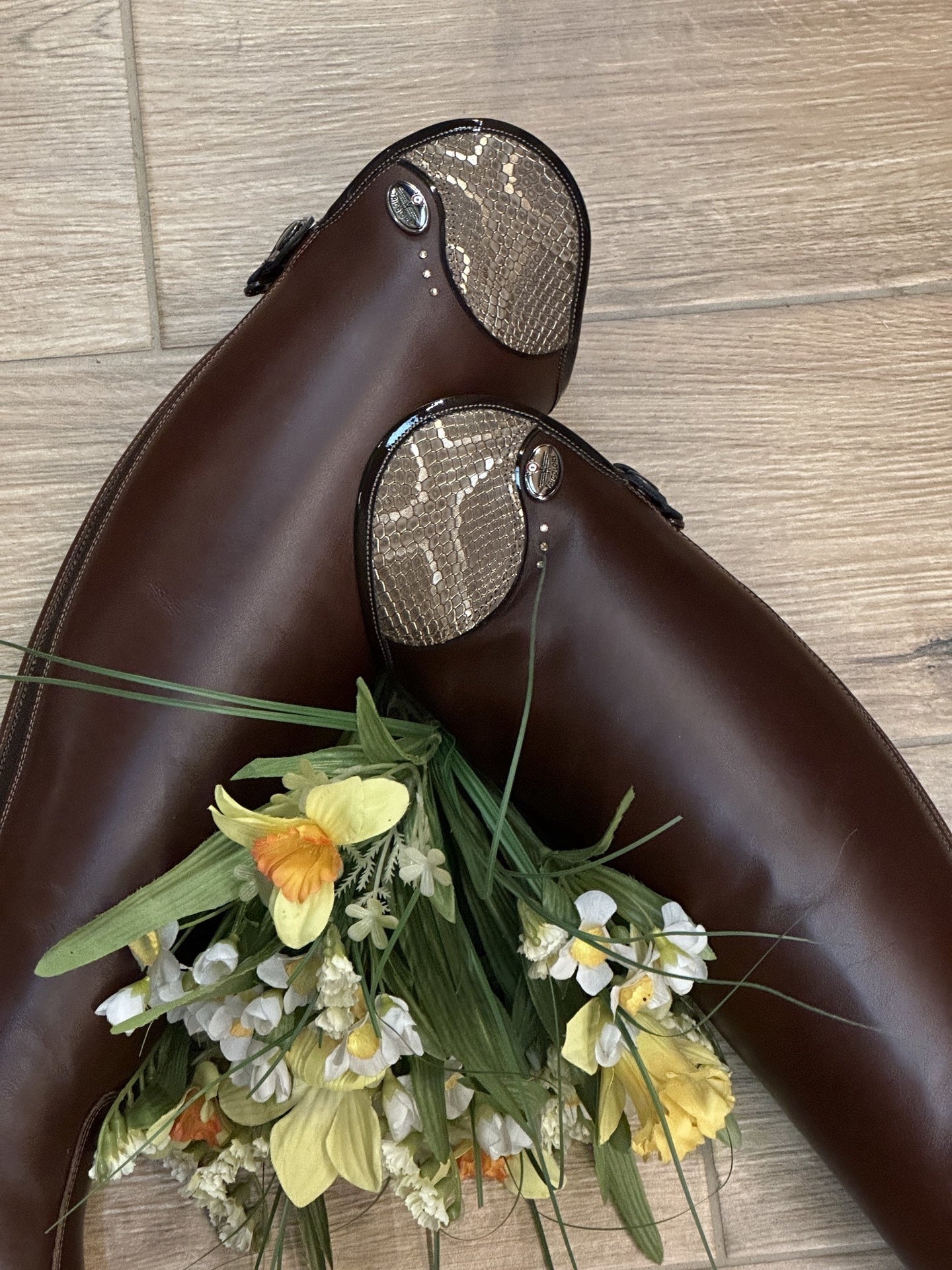 DeNiro Tricolore Salentino 01 Smooth Brown - Regal Brown/Mokka piping/Golden Shadow Stones Rijlaarzen - Maddelin Equestrian De Niro Boot Co