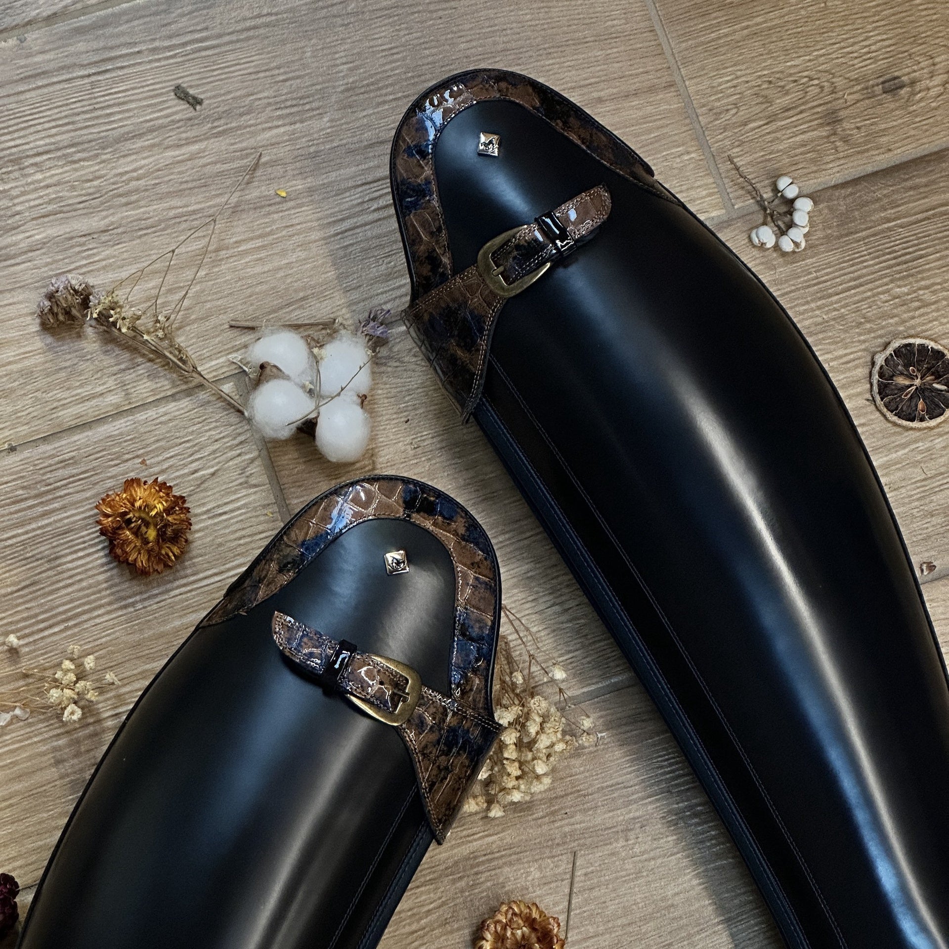 DeNiro Vasari Brushed Blue; Roma Big Strap Lucido Sfumato Blue Rijlaarzen - Maddelin Equestrian De Niro Boot Co