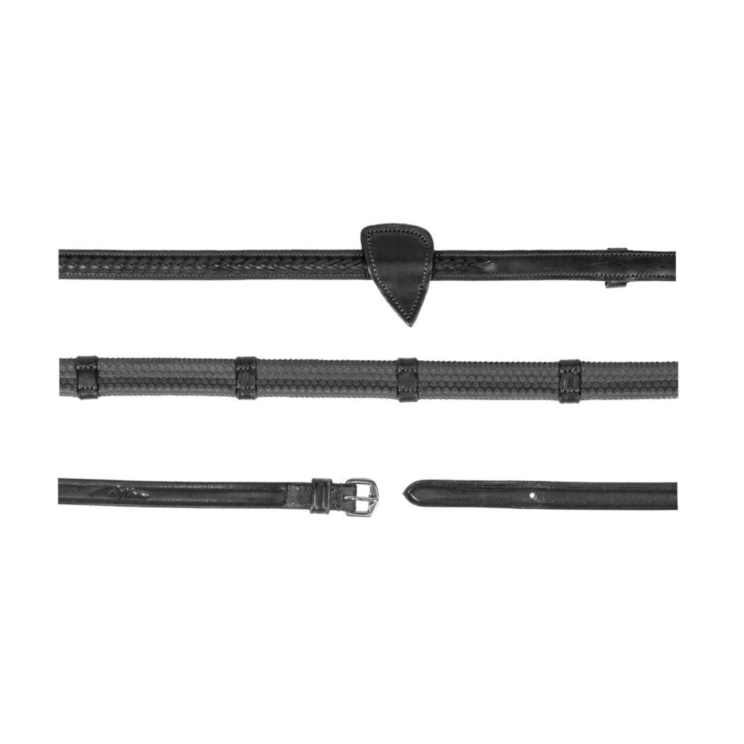 Dy'on 1/2'' Rubber Teugels met 7 Leder Stops - Gevlochten Teugels - Maddelin Equestrian Dy on