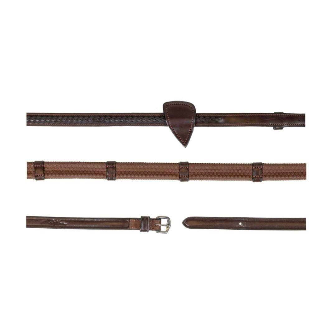 Dy'on 1/2'' Rubber Teugels met 7 Leder Stops - Gevlochten Teugels - Maddelin Equestrian Dy on
