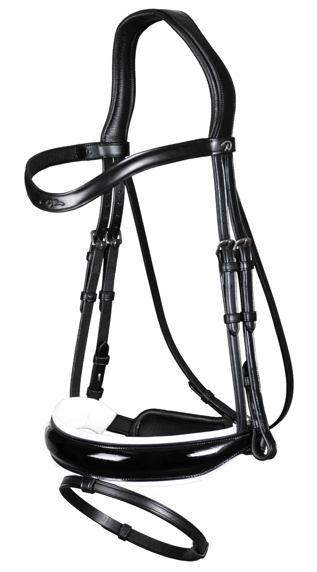 Dy'on Patent Large Crank Noseband White pad. & Flash - New English Trenshoofdstellen - Maddelin Equestrian Dy on
