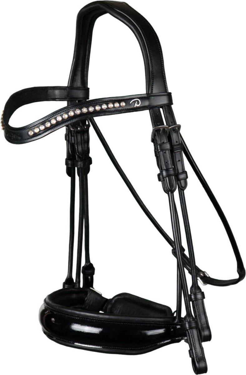 Dy'on Stang en Trens Hoofdstel Brede Lak Neusriem Stang & Trens - Maddelin Equestrian Dy on