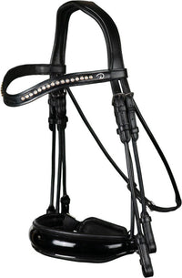 Dy'on Stang en Trens Hoofdstel Brede Lak Neusriem Stang & Trens - Maddelin Equestrian Dy on
