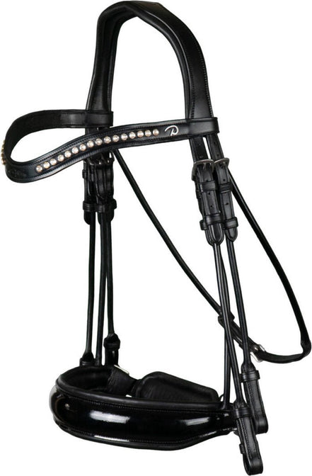 Dy'on Stang en Trens Hoofdstel Brede Lak Neusriem Stang & Trens - Maddelin Equestrian Dy on