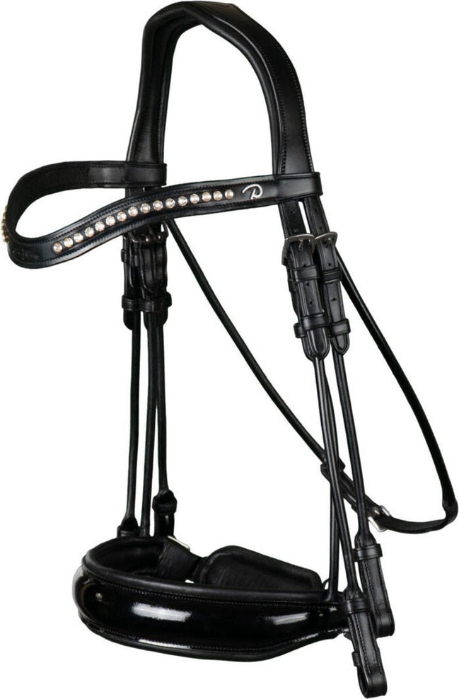Dy'on Stang en Trens Hoofdstel Brede Lak Neusriem Stang & Trens - Maddelin Equestrian Dy on