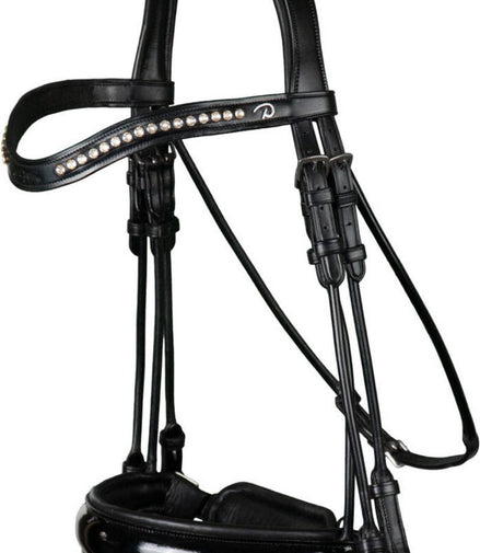 Dy'on Stang en Trens Hoofdstel Brede Lak Neusriem Stang & Trens - Maddelin Equestrian Dy on