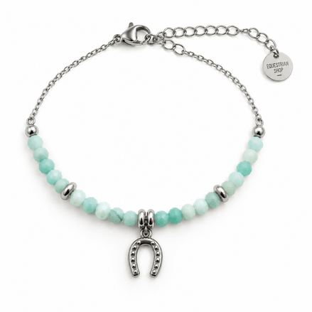 Equestrian Jewelry armband Azur met kleine facetgeslepen natuursteentjes en een hoefijzer in het midden