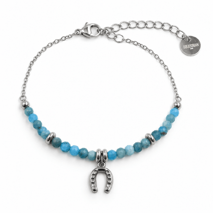 Equestrian Jewelry armband Azur met kleine facetgeslepen natuursteentjes en een hoefijzer in het midden