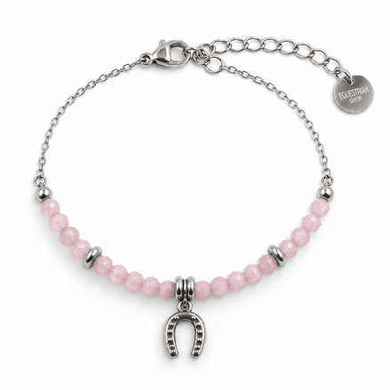 Equestrian Jewelry armband Azur met kleine facetgeslepen natuursteentjes en een hoefijzer in het midden