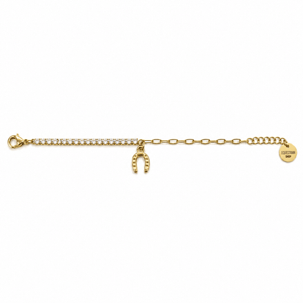 Equestrian Jewelry armband Dallas met hoefijzerhanger en een rij zirkonia, in zilver en goud
