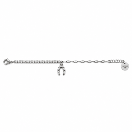 Equestrian Jewelry armband Dallas met hoefijzerhanger en een rij zirkonia, in zilver en goud