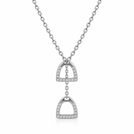 Equestrian Jewelry Y-ketting Cliff met twee stijgbeugels met strass-steentjes, in zilver en goud