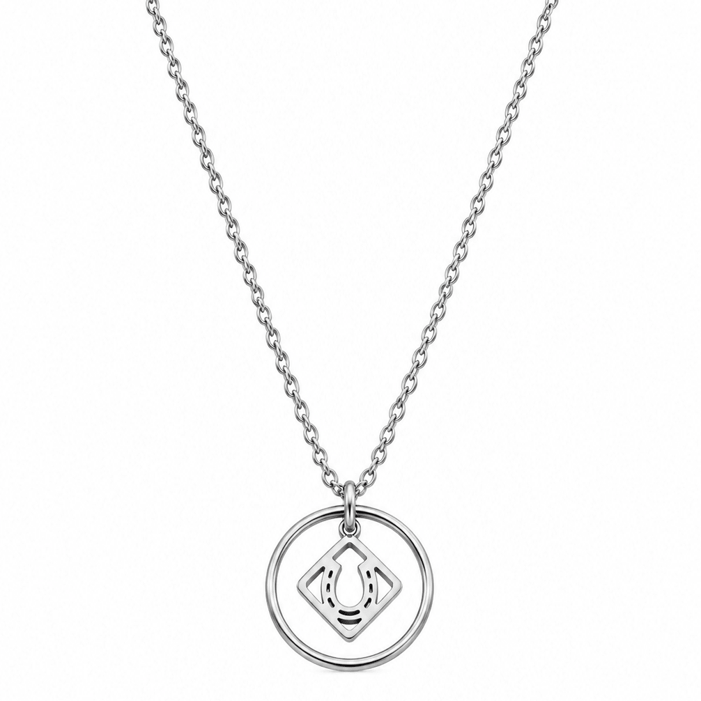 Equestrian Jewelry ketting Nali met grafische opengewerkte hoefijzerhanger, in zilver en goud