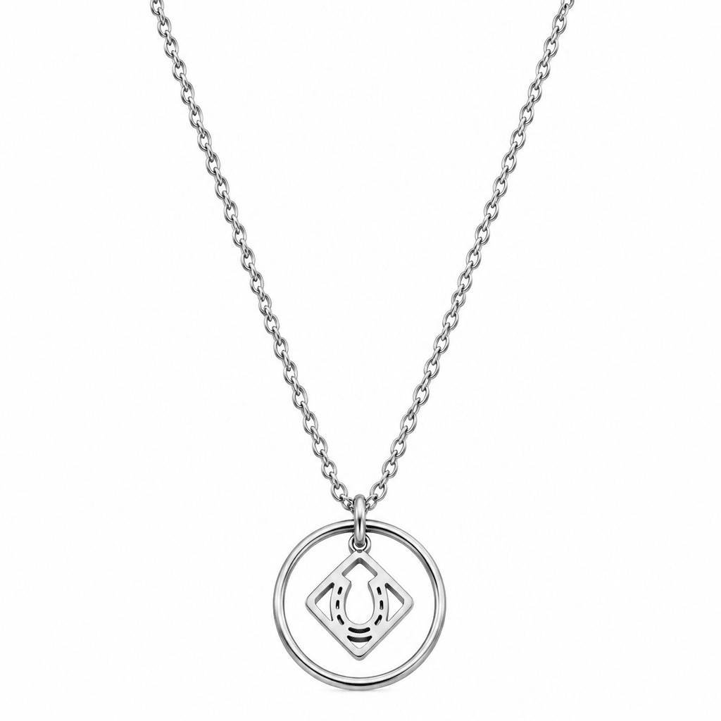 Equestrian Jewelry ketting Nali met grafische opengewerkte hoefijzerhanger, in zilver en goud
