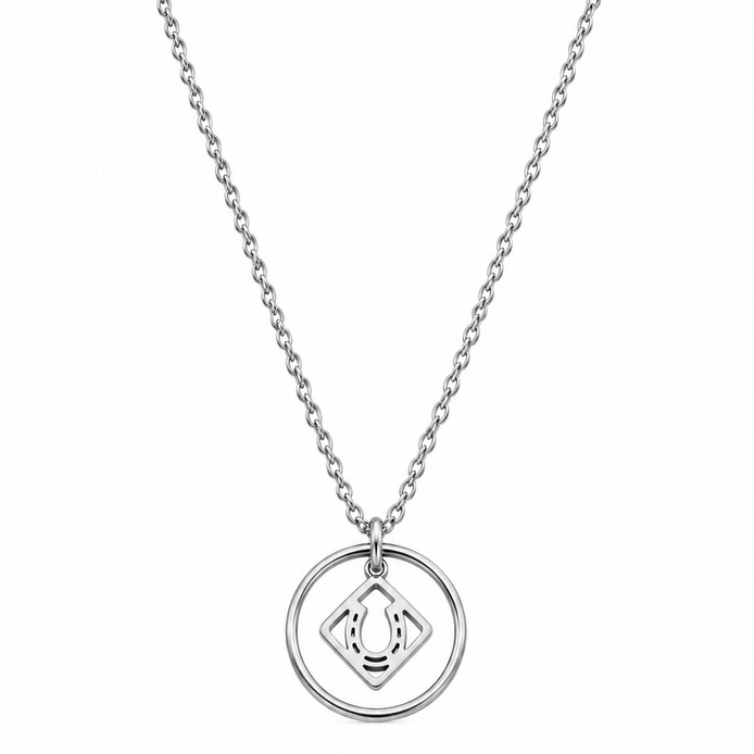 Equestrian Jewelry ketting Nali met grafische opengewerkte hoefijzerhanger, in zilver en goud