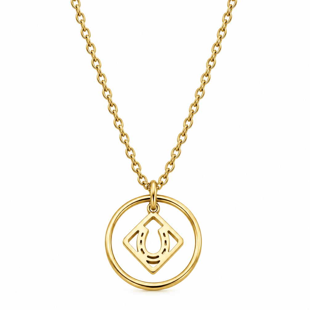 Equestrian Jewelry ketting Nali met grafische opengewerkte hoefijzerhanger, in zilver en goud