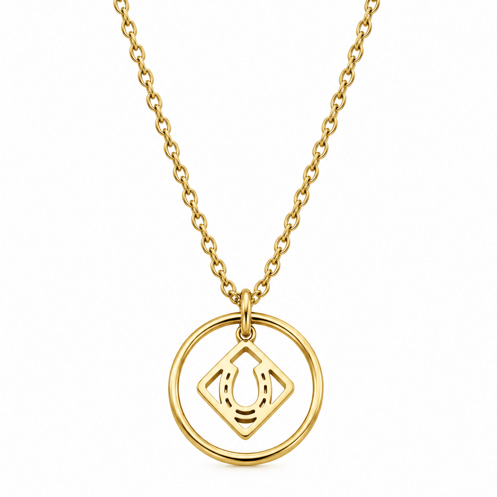 Equestrian Jewelry ketting Nali met grafische opengewerkte hoefijzerhanger, in zilver en goud