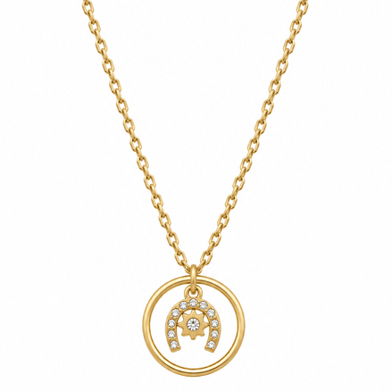 Equestrian Jewelry ketting Yumi met ronde hanger, hoefijzer met strass-steentjes en sterretje, in zilver en goud