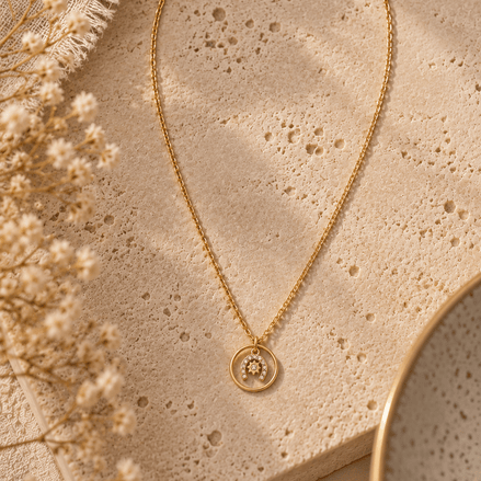 Equestrian Jewelry ketting Yumi met ronde hanger, hoefijzer met strass-steentjes en sterretje, in zilver en goud