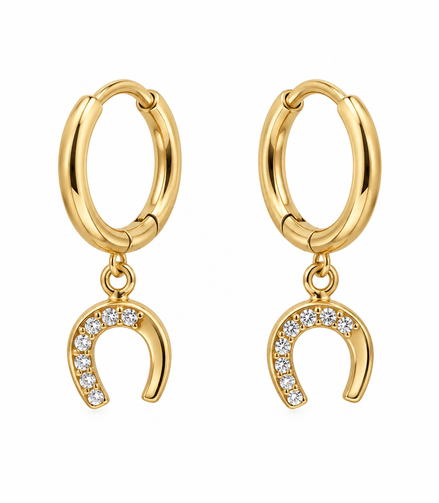 Equestrian Jewelry creolen Alix met hoefijzerhanger afgewerkt met strass-steentjes, in zilver en goud