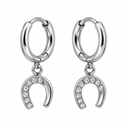 Equestrian Jewelry creolen Alix met hoefijzerhanger afgewerkt met strass-steentjes, in zilver en goud