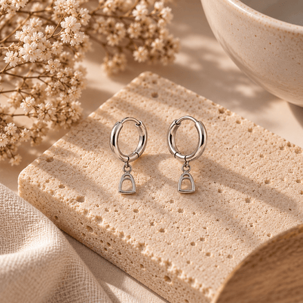 Equestrian Jewelry creolen Dolly met grafische hanger geïnspireerd op een stijgbeugel, in zilver en goud