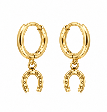 Equestrian Jewelry creolen Lili met klein hoefijzertje als hanger, in zilver en goud